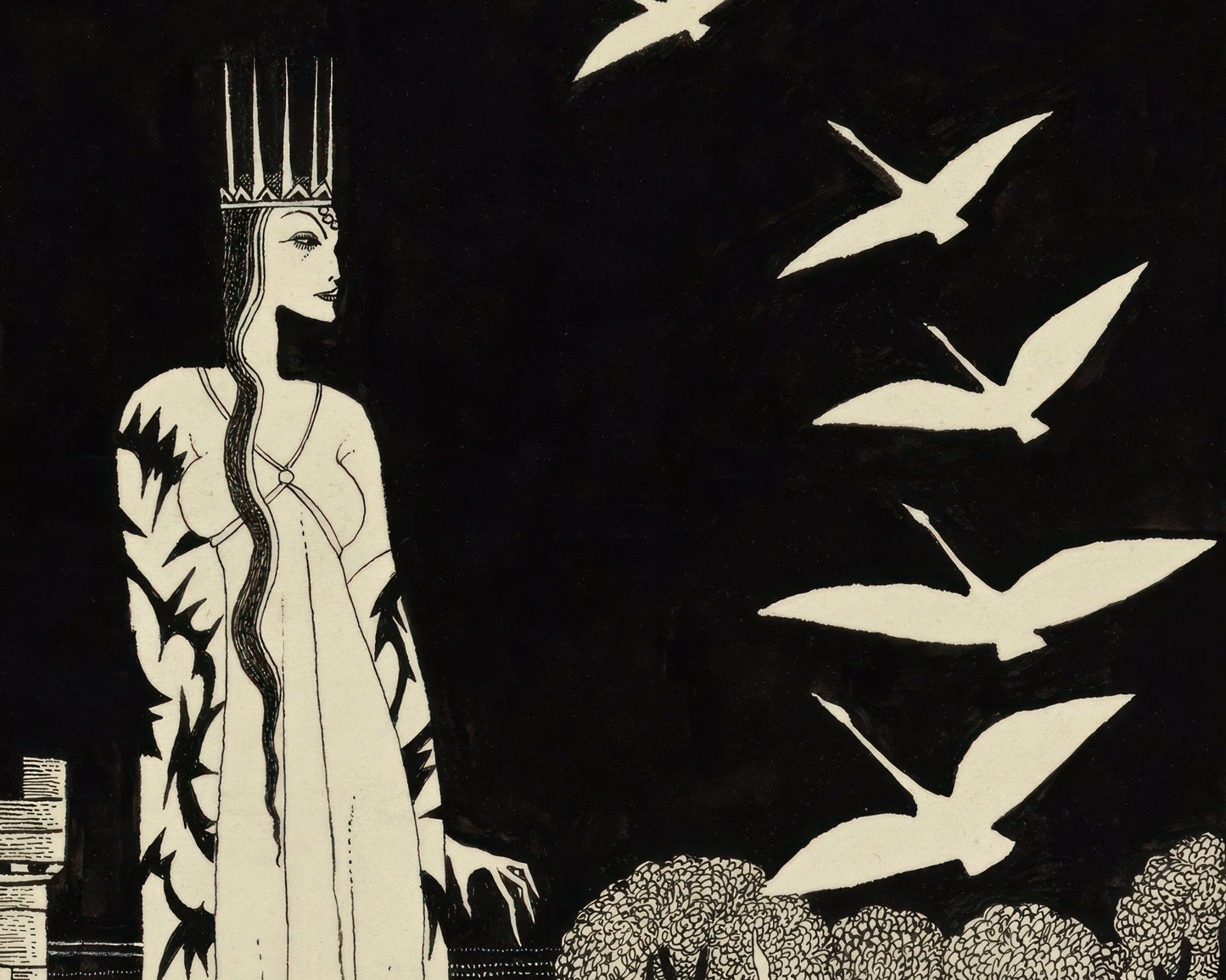 Kay Nielsen "She Turned Them Into Six Swans" (c.1913) - Mabon Gallery