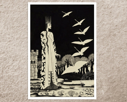 Kay Nielsen "She Turned Them Into Six Swans" (c.1913) - Mabon Gallery