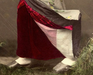 Kusakabe Kimbei "Girl in Heavy Storm" (c.1880) Vintage Hand - colored Albumen Photograph - Mabon Gallery