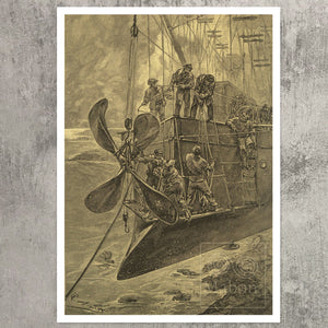 Léon Benett "While They Were Busy In The Bow..." (1886) - from "The Clipper of the Clouds" by Jules Verne - Mabon Gallery