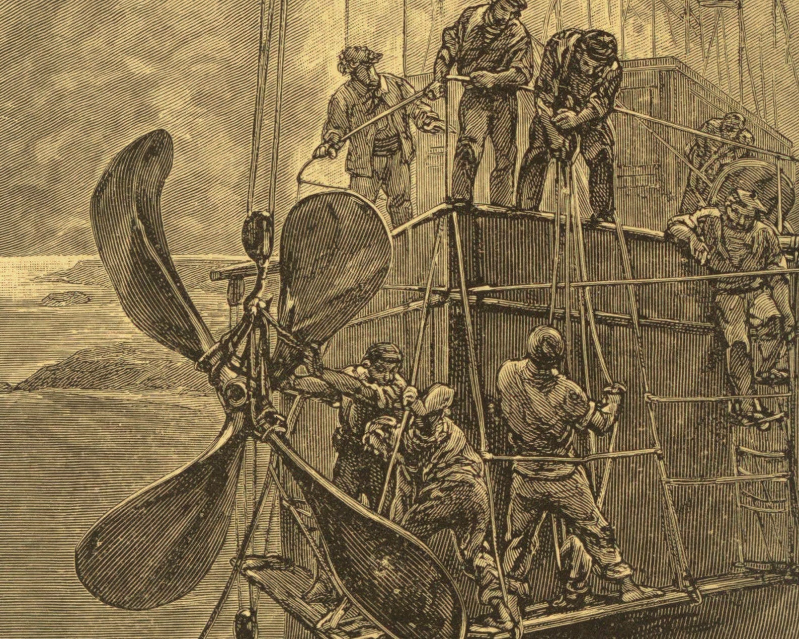 Léon Benett "While They Were Busy In The Bow..." (1886) - from "The Clipper of the Clouds" by Jules Verne - Mabon Gallery