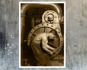 Lewis Hine "Power House Mechanic & Steam Pump" (c.1920) - Mabon Gallery