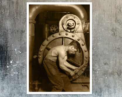 Lewis Hine "Power House Mechanic & Steam Pump" (c.1920) - Mabon Gallery