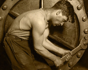Lewis Hine "Power House Mechanic & Steam Pump" (c.1920) - Mabon Gallery