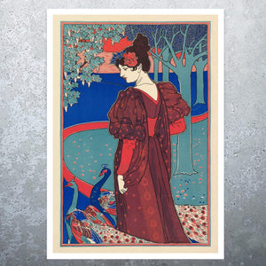 Louis Rhead "Woman with Peacocks" (c.1897) - Mabon Gallery