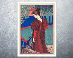 Louis Rhead "Woman with Peacocks" (c.1897) - Mabon Gallery