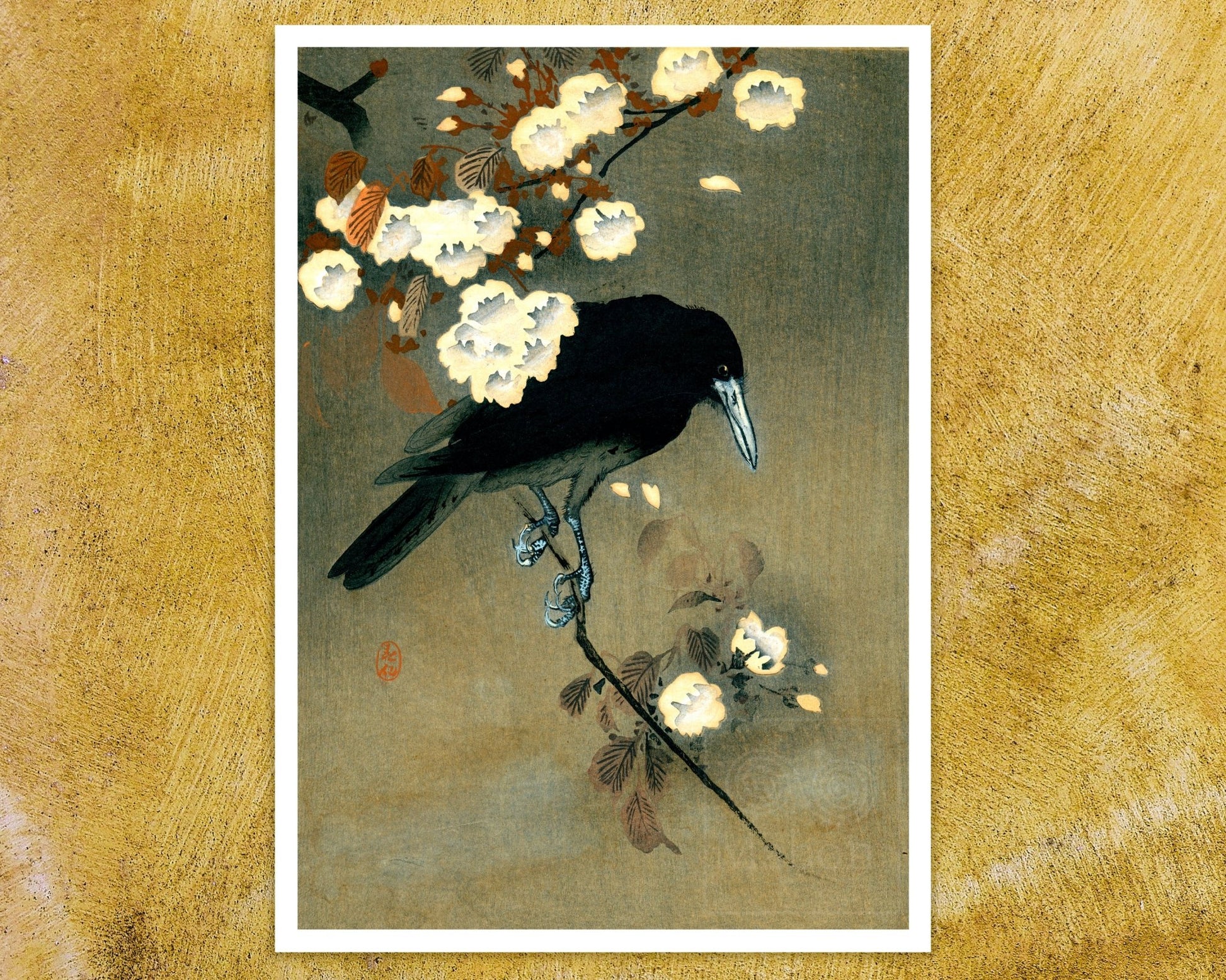 Ohara Koson "Crow and Cherry Blossom" (c.1910) - Mabon Gallery