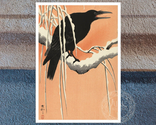 Ohara Koson "Crow on Snowy Branch" (c.1910) - Mabon Gallery