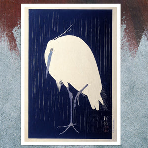 Ohara Koson "Egret in the Rain" (c.1925) - Mabon Gallery