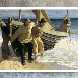 Oscar Björck "Launching the Boat. Skagen" (c.1884) - Mabon Gallery