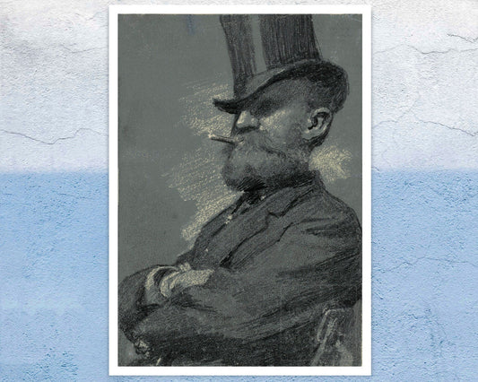 Robert Vonnoh "Man in Top Hat Smoking a Cigar" (c.1900) - Mabon Gallery