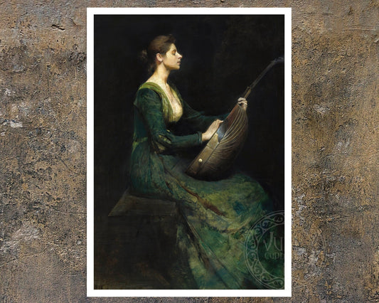 Thomas Wilmer Dewing "Lady with a Lute" (c. 1886) - Mabon Gallery