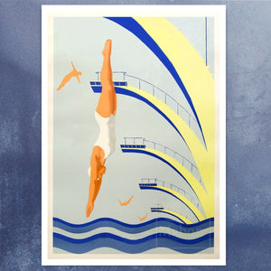 Vintage Art Deco Poster "Diving Girl" - Mabon Gallery