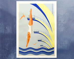 Vintage Art Deco Poster "Diving Girl" - Mabon Gallery