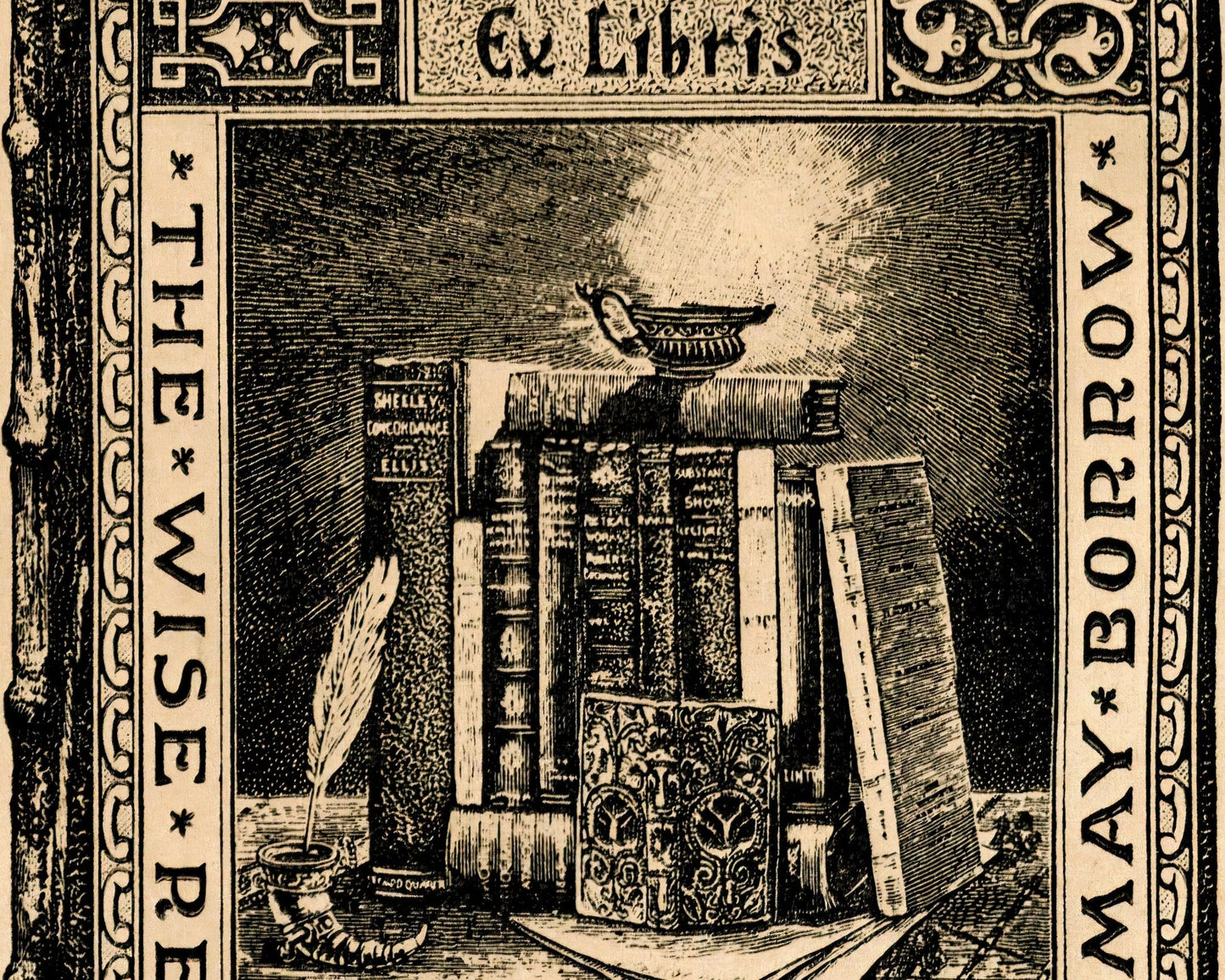 Vintage Ex - Libris / Bookplate Illustration "The Wise Return That They Again May Borrow" - Mabon Gallery