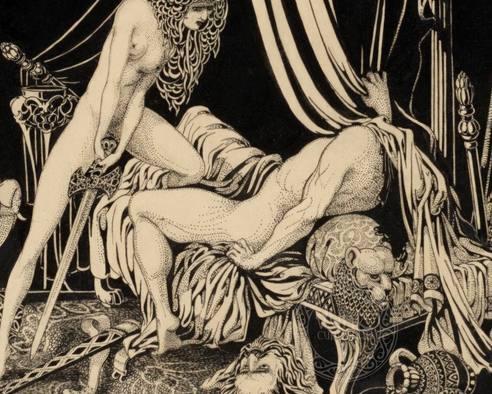 Vintage Illustration "Judith Slaying Holofernes" by Harry Clarke (c.1920) - Mabon Gallery