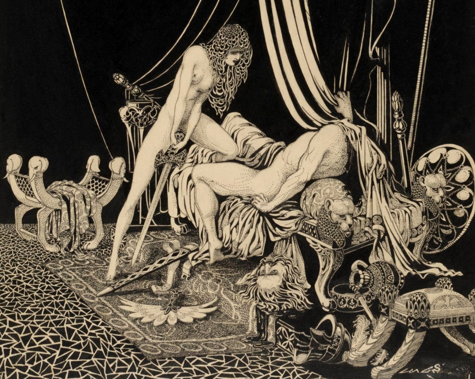 Vintage Illustration "Judith Slaying Holofernes" by Harry Clarke (c.1920) - Mabon Gallery