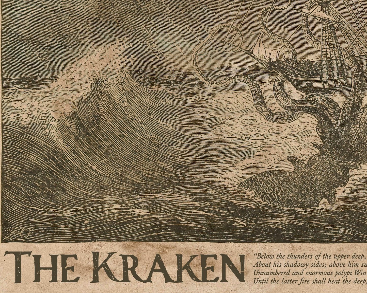 Vintage Illustration "The Kraken" (c.1887) - Mabon Gallery