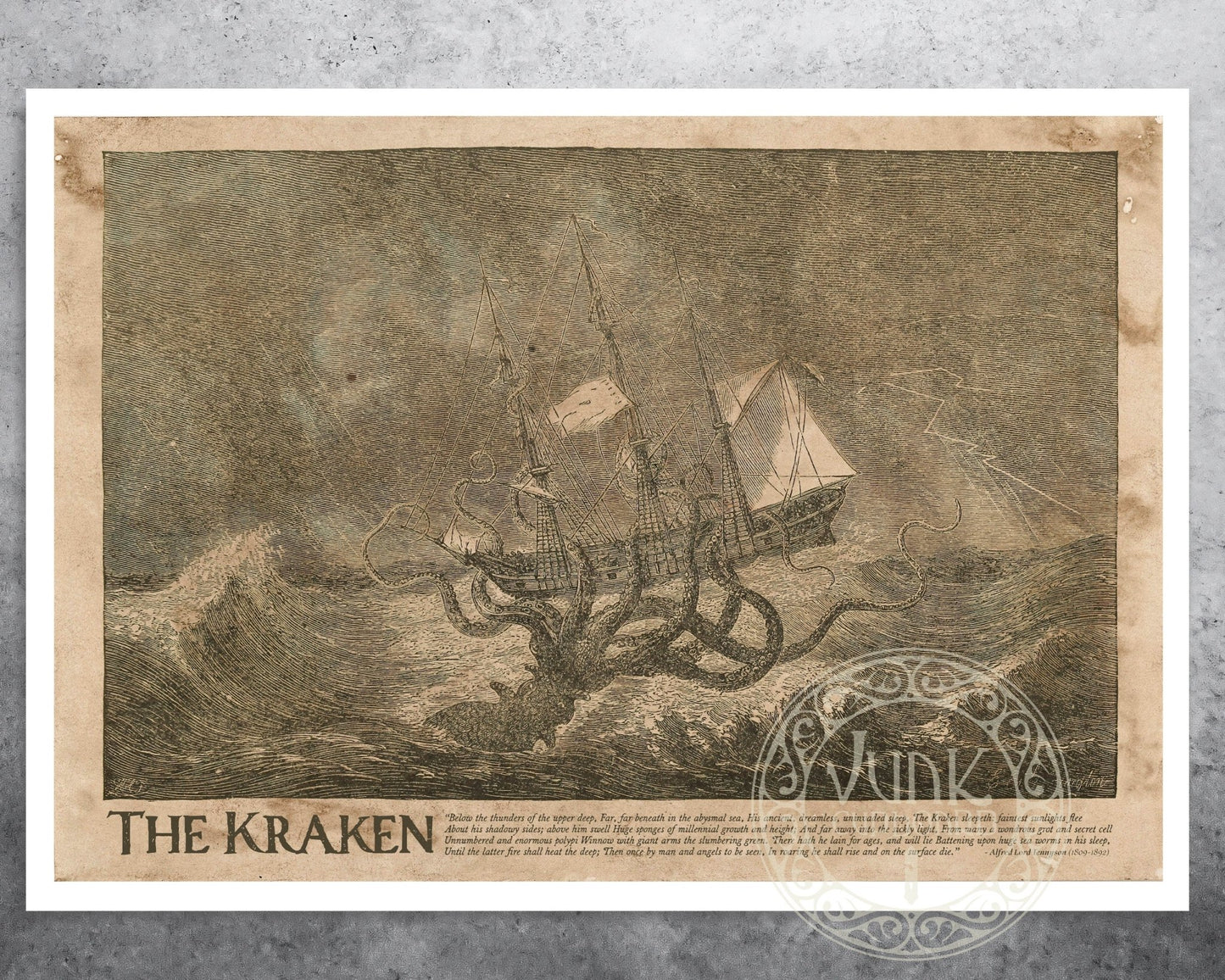 Vintage Illustration "The Kraken" (c.1887) - Mabon Gallery