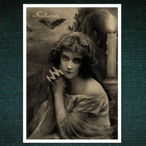 Vintage Photo Postcard "Nocturnes" (c.1900) Glamourous Gothic Vamp Scene - Mabon Gallery