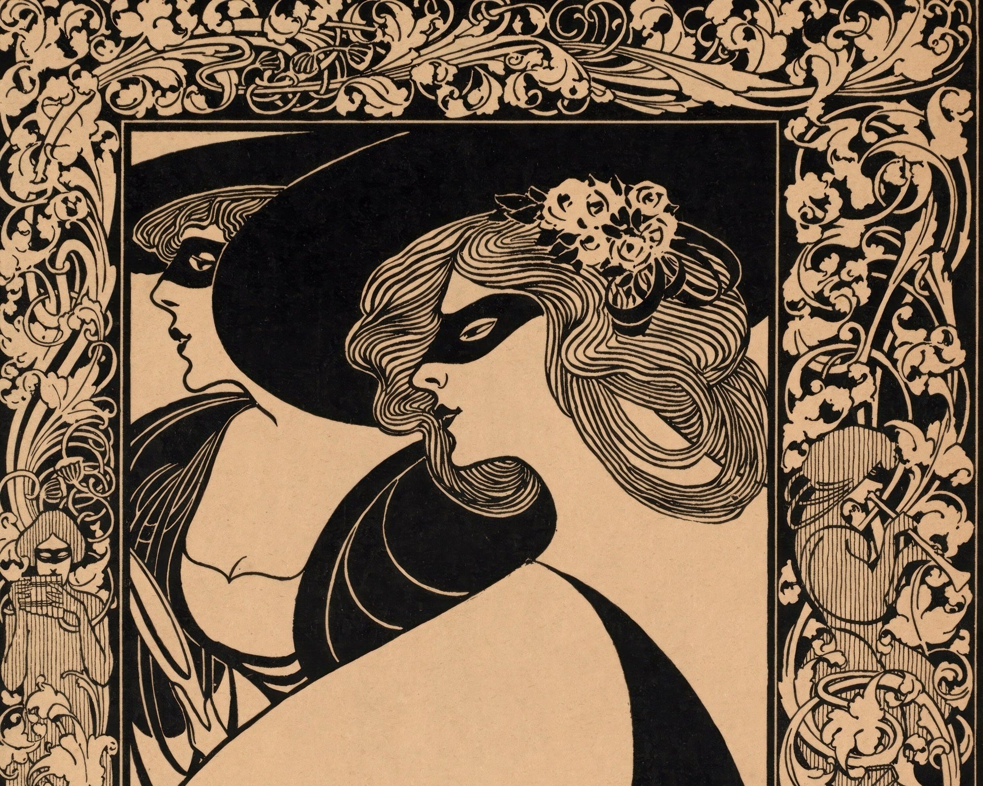 William Bradley "Two Masked Women" (c.1900) - Mabon Gallery